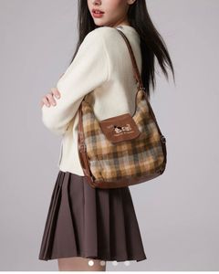 Plaid Shoulder Bag with Cute Detail