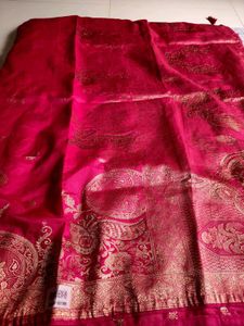 Beautiful Pink Saree with Gold Print