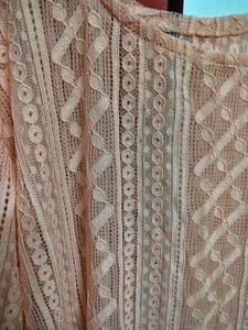 Beautiful Peach/Carrot Pink Transparent Lace Top (
