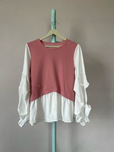 Cute Pink and White Peplum Top