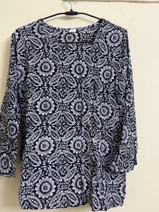 Navy & White Floral Print Tunic Top