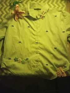 Chic Bow Print Striped Casual Shirt