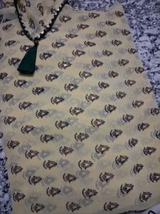 Beautiful Beige Printed Saree with Green Border &amp;