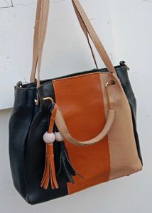 Stylish Colorblock Handbag with Tassel Charm