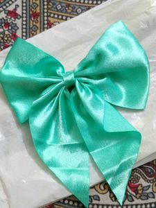 Shiny Teal Satin Bow Hair Clip
