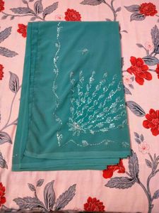 Pure Georgette Teal Saree✨🔥