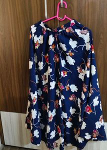 Navy Blue Floral long flared skirt