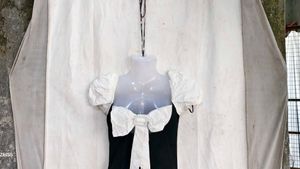 20167. Cute Black &amp; White Puff Sleeve Dress
