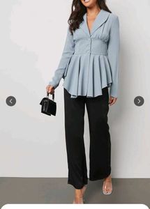 Styli Women Pleated Hem Button Detail Blazer