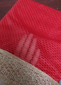 Red Net Or Chiffon Saree With Attached Blouse Piec