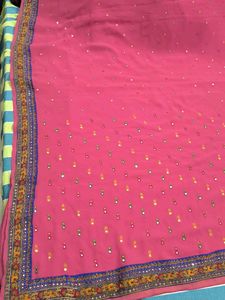 Pink &amp; Blue Embroidered Saree