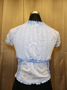 Blue &amp; White Striped Ruffled Crop Top