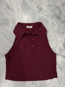 Chic Sleeveless Collared Ribbed Crop Top