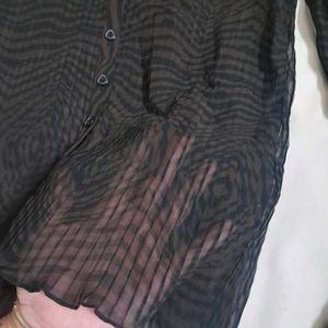 Y2k Vintage 2000s Office Siren Pleated Sheer Top