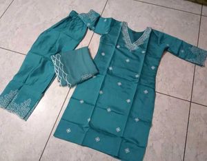 Teal Embroidered Kurta Set