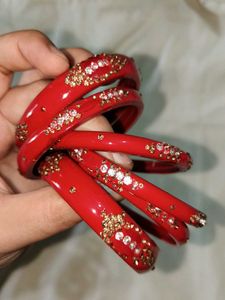 Red Bangle Set with Stone Work