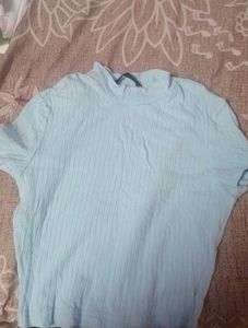 Light Blue Ribbed Mock Neck Top