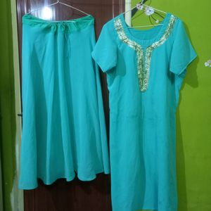 SEAGREEN GEORGETTE Suit Set With Circular Plazzo