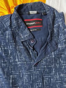 John Players Men's Blue Printed Shirt
