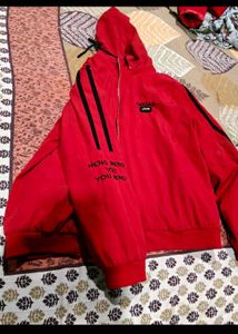 men or women Red Zip-Up Hoodie Jacket loose
