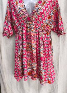 I. Bohemian Print V-Neck Mini Dress