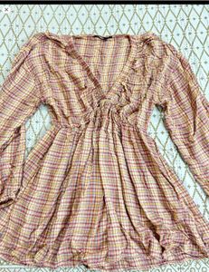 WESTSIDE Plaid V-Neck Mini Dress
