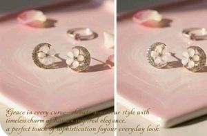 Crescent Moon &amp; Flower Stud Earrings