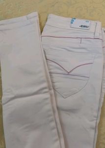 White Jeans with Red Stitching