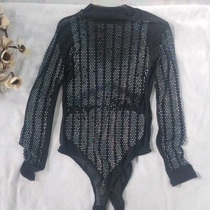 Sparkly Black Long Sleeve Bodysuit