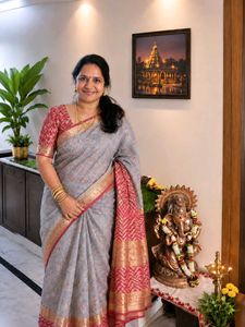 Elegant Grey Floral Saree