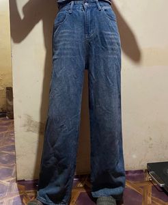 Blue Wide Leg Denim Jeans
