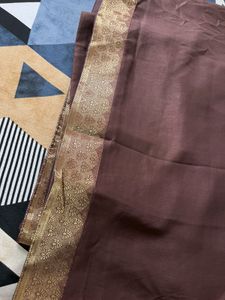 Elegant Brown Saree with Golden Border