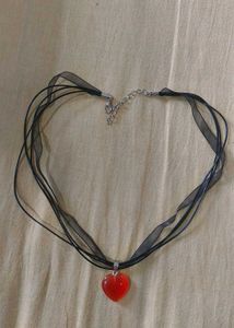 Heart Pendant Ribbon Necklace