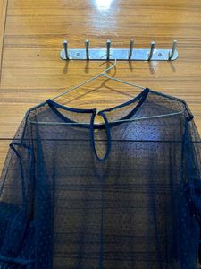 Sheer Black Lace Trim Top