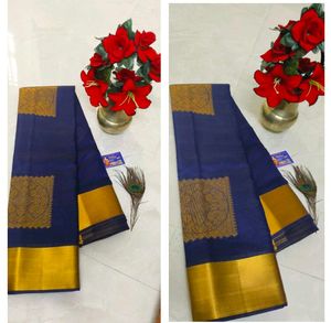 Elegant Navy Blue cotton Silk Saree