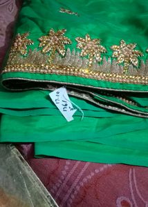 Double Shaded Green Heavy Work Saare