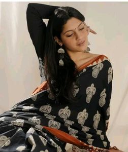 Elegant Black Saree with White Motifs