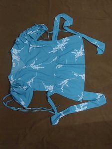 Blue Printed Tie-Back Top