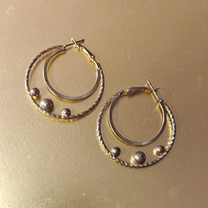 Chic Double Hoop Earrings with Ball Accents