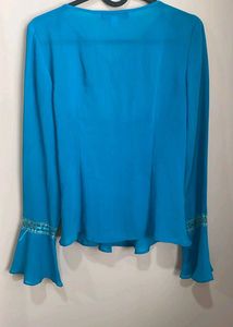 Elegant Blue Long Sleeve Blouse
