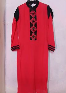 Vibrant Kurti with Black Embellishments