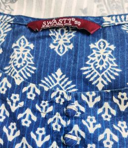 Blue Printed Cotton Kurti Size-46