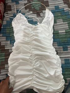 Chic White Ruched Mini Dress
