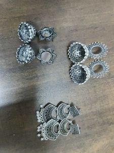 Oxidized Silver Jhumka Earrings Set of 3