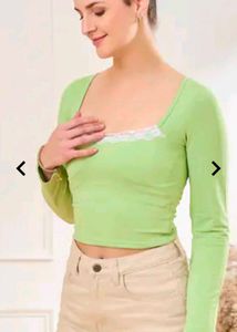 Lime Green Lace Trim Long Sleeve Top