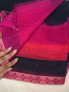 Chic Black &amp; Pink Striped Saree
