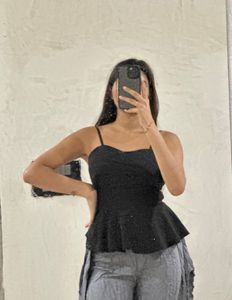 Chic Black Off-Shoulder Peplum Top