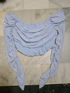 (Limited time offer⚠️) Blue Ruched Sleeve top
