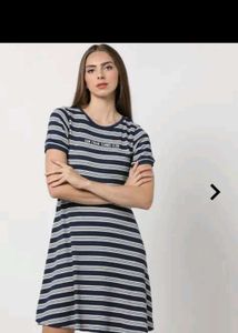 Navy blue and white striped casual dress.