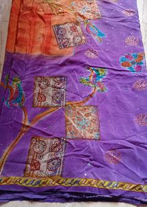 Vibrant Purple Saree with Floral Embroidery
